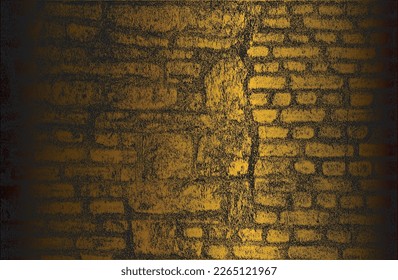 Luxury black golden metal gradient background with distressed brick wall texture. Vector illustration