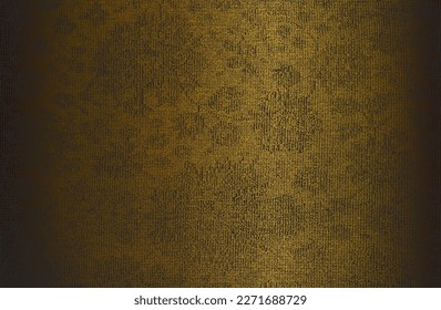 Luxury black golden metal gradient background with distressed fabric, textile texture. Ornamental floral pattern. Vector illustration