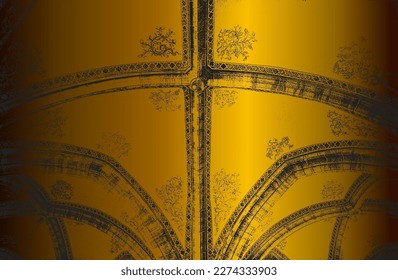 Luxury black golden metal gradient background with distressed concrete ornament, pattern texture. Vector illustration