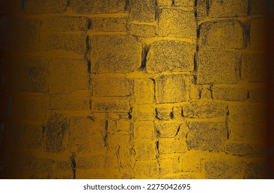 Luxury black golden metal gradient background with distressed brick wall texture. Vector illustration