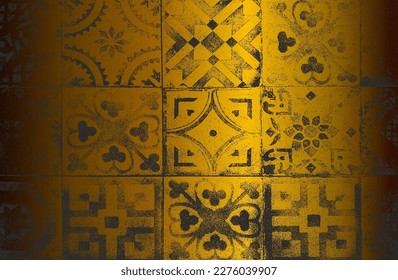 Luxury black golden metal gradient background with distressed brick wall texture. Vector illustration