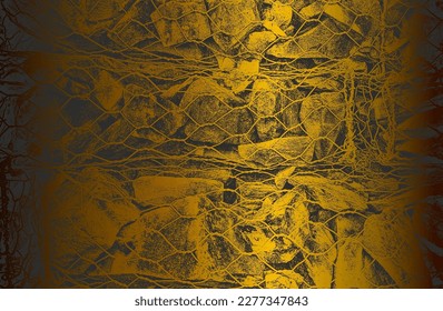 Luxury black golden metal gradient background with distressed closeup mint leaf texture with streaks. Vector illustration