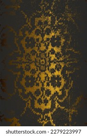 Luxury black golden metal gradient background with distressed fabric, textile texture. Ornamental floral pattern. Vector illustration