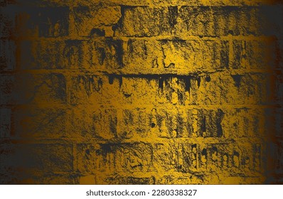 Luxury black golden metal gradient background with distressed brick wall texture. Vector illustration