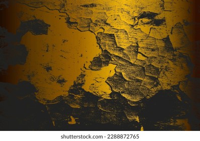 Luxury black golden metal gradient background with distressed cracked concrete texture. Vector illustration