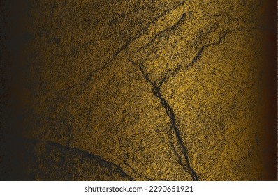 Luxury black golden metal gradient background with distressed cracked concrete texture. Vector illustration