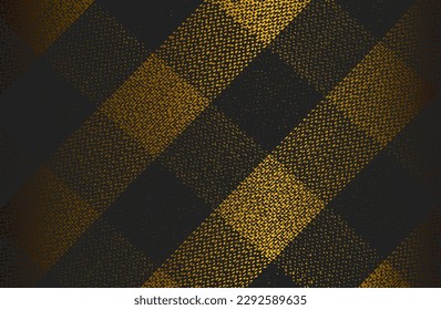 Luxury black golden metal gradient background with distressed fabric, textile, tartan texture. Vector illustration