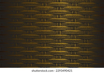 Luxury black golden metal gradient background with distressed wicker vine texture. Vector illustration