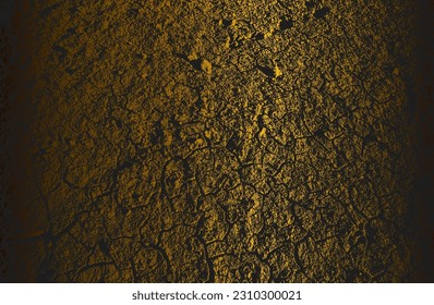 Luxury black golden metal gradient background with distressed cracked concrete texture. Vector illustration