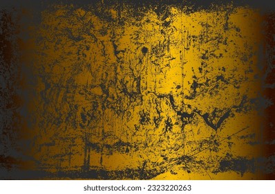 Luxury black  golden metal gradient background with distressed cracked concrete texture. Vector illustration