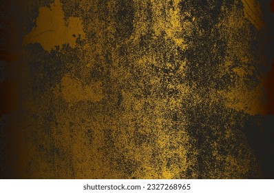 Luxury black golden metal gradient background with distressed cracked concrete texture. Vector illustration