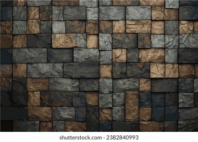 Luxury black and gray gold brick gradient background with distressed brick wall texture. Vector illustration.