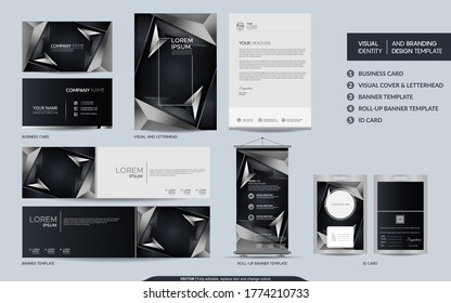 Luxury black and grey stationery mock up and visual brand identity set.