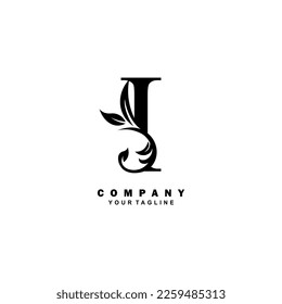 diseño lujoso del logo de la letra I negra con un hermoso adorno. adecuado para el logotipo de negocios, empresa, belleza, moda, marca, boutique, hotel, etc. logotipo de monograma