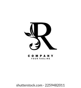luxury black initial R letter logo design with beautiful ornament. suitable for business logo, company, beauty, fashion, brand, boutique, hotel, etc. monogram logo