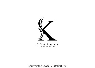 Luxury black K logo design with feather. premium K letter monogram logo. suitable for business logos, beauty logos, company logos, boutiques, spas, salons, etc