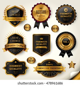 Luxury black labels set, glossy labels with golden frame