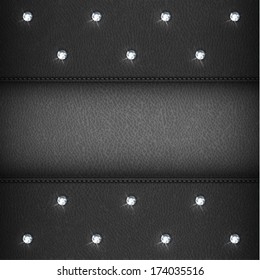 Luxury black leather background with diamonds - eps10