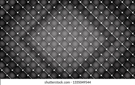 Luxury black leather background. Realistic buttoned pattern. Vector Illustration