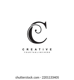 luxury black letter C logo design. C flourish. C monogram logo, typography logo. beautiful letter C. suitable for business logo, company, beauty, boutique, wedding, etc