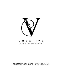 luxury black letter V logo design. V flourish. V monogram logo, typography logo. beautiful letter V. suitable for business logo, company, beauty, boutique, wedding, etc