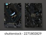 Luxury black marble texture set. Natural precious stone (gem) pattern - dark background with for formal invitation template, greeting card, expensive invite design