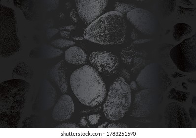 Luxuriöser schwarzer Farbverlauf-Hintergrund mit Steinen, Steinen, Steinen, Steinen, Macadam-Textur. Vektorgrafik