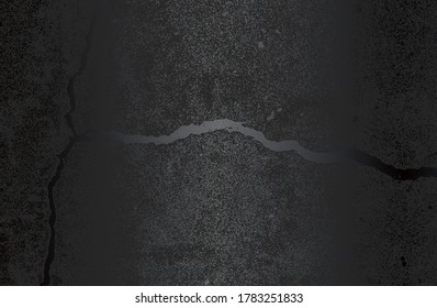 Luxury black metal gradient background with distressed cracked concrete texture. Vector illustration