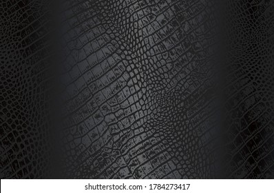 Luxury Black Metal Gradient Background With Distressed Crocodile, Snake, Alligator Skin Leather Texture. Vector Illustration
