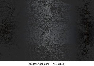 Luxury black metal gradient background with distressed cracked concrete texture. Vector illustration