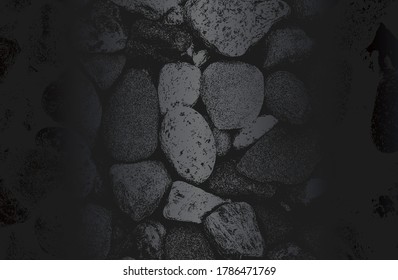 Luxury black metal gradient background with distressed stones, rocks, pebbles, macadam texture. Vector illustration