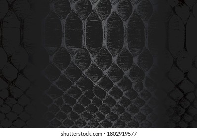 Luxury black metal gradient background with distressed crocodile, snake, alligator skin leather texture. Vector illustration