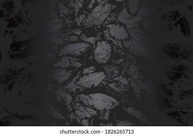 Luxuriöser schwarzer Farbverlauf-Hintergrund mit bedrückter Nahaufnahme-Blattstruktur mit Streifen. Vektorgrafik