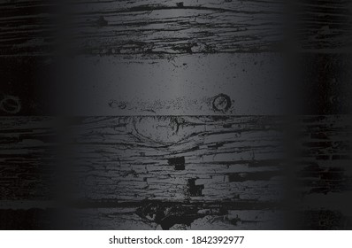 Luxury black metal gradient background with distressed wooden parquet texture. Vector illustration