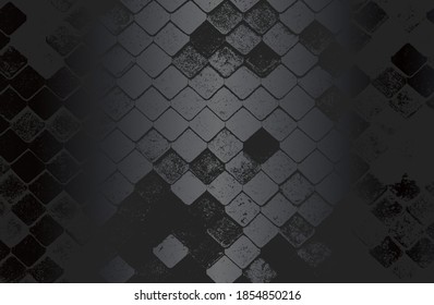 Luxury black metal gradient background with distressed mosaic, tile, paving stones texture. Vector illustration