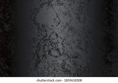 Luxury black metal gradient background with distressed cracked concrete texture. Vector illustration