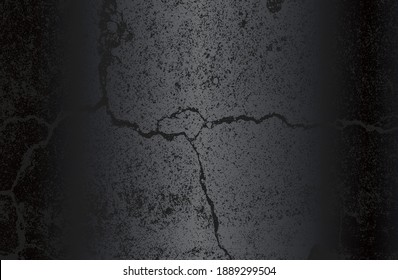 Luxury black metal gradient background with distressed cracked concrete texture. Vector illustration