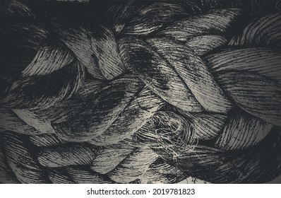 Luxury black metal gradient background with distressed twisted rope, cable texture. Vector illustration