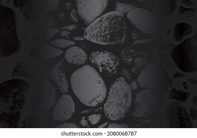 Luxuriöser schwarzer Farbverlauf-Hintergrund mit Steinen, Steinen, Steinen, Steinen, Makadam-Textur. Vektorgrafik