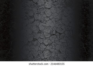 Luxury black metal gradient background with distressed cracked concrete texture. Vector illustration
