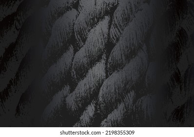 Luxury black metal gradient background with distressed twisted rope, cable texture. Vector illustration