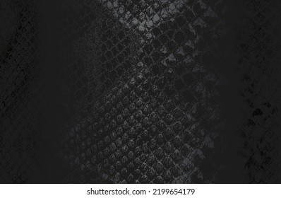 Luxury black metal gradient background with distressed crocodile, snake, alligator skin leather texture. Vector illustration