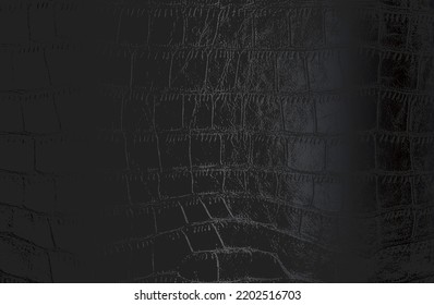 Luxury black metal gradient background with distressed crocodile, snake, alligator skin leather texture. Vector illustration