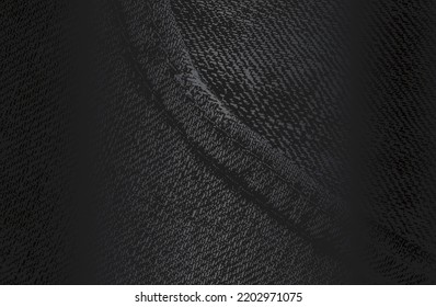 Luxury black metal gradient background and distressed fabric  jeans pocket  textile texture  Vector illustration