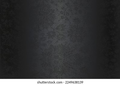 Luxury black metal gradient background with distressed fabric, textile texture. Ornamental floral pattern. Vector illustration