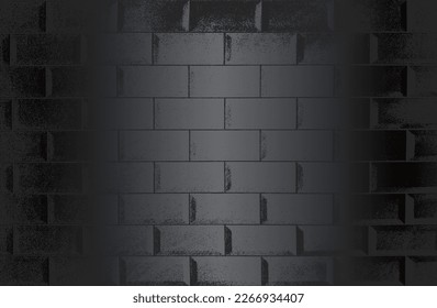 Luxuriöser schwarzer Farbverlauf-Hintergrund mit gestörter Ziegelwand. Vektorgrafik