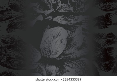 Luxury black metal gradient background with distressed closeup leaf texture with streaks. Vector illustration