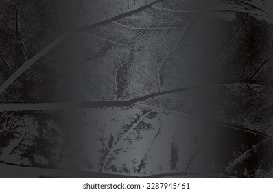 Luxury black metal gradient background with distressed closeup leaf texture with streaks. Vector illustration