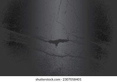 Luxury black metal gradient background with distressed cracked concrete texture. Vector illustration