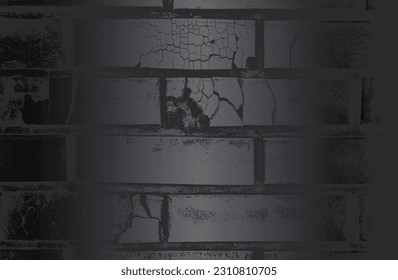 Luxury black metal gradient background with distressed brick wall texture. Vector illustration